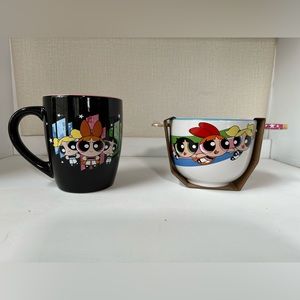 Powerpuff Girls Ceramic Ramen Bowl With Chopsticks And Coffee Mug NIB Never Used